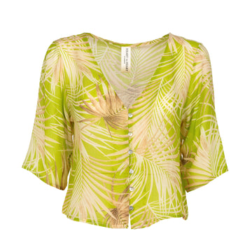 Lime Leaves Silk Chiffon Top