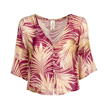 Magenta Leaves Silk Chiffon Top