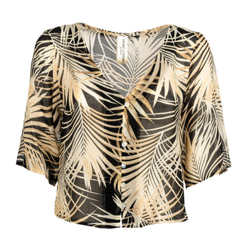 Black Leaves Silk Chiffon Top