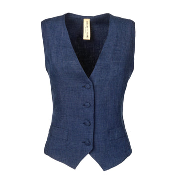 Night Blue Linen Vest
