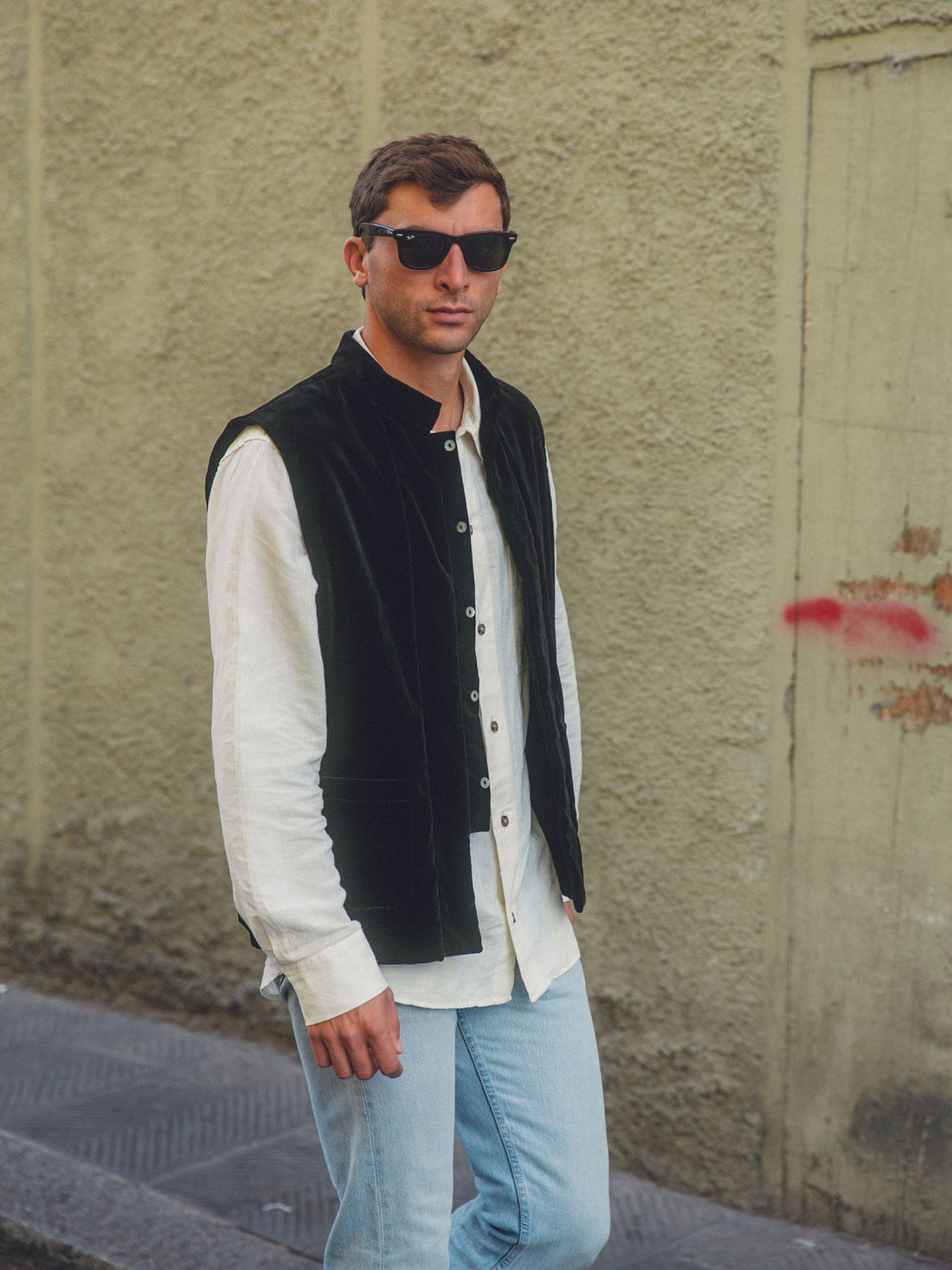 Midnight Black Velvet Vest Men