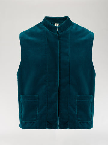 Jade Blue Velvet Vest