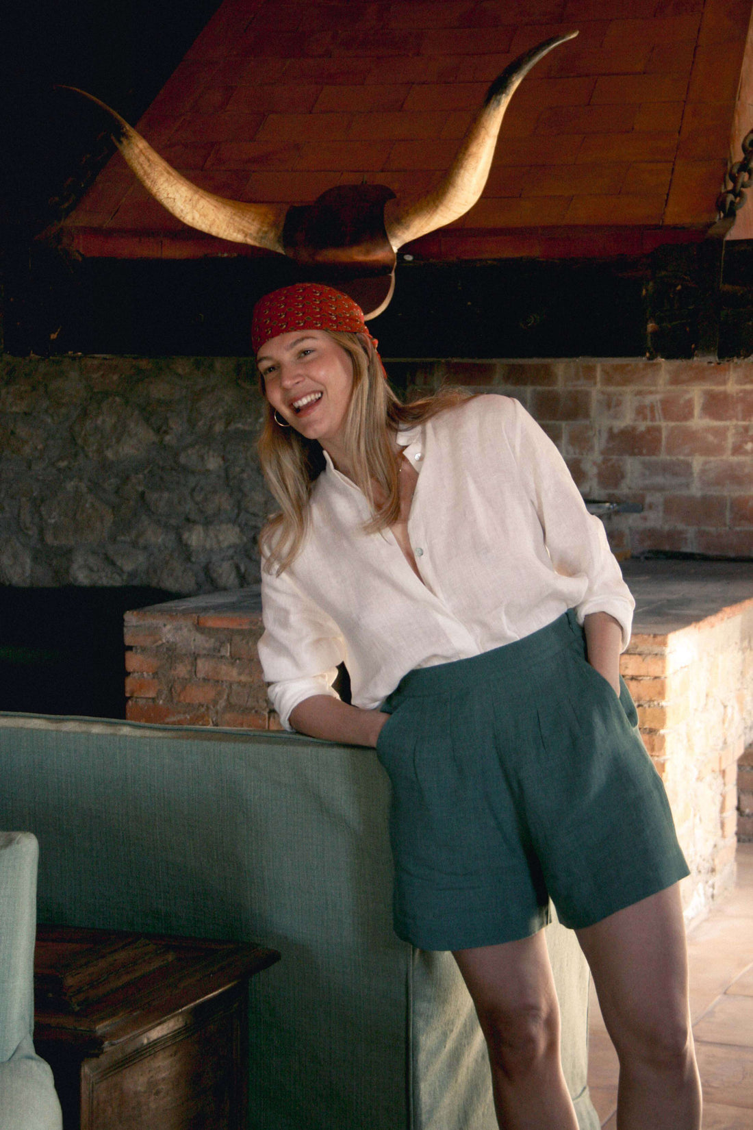 Golfo Green Linen Shorts