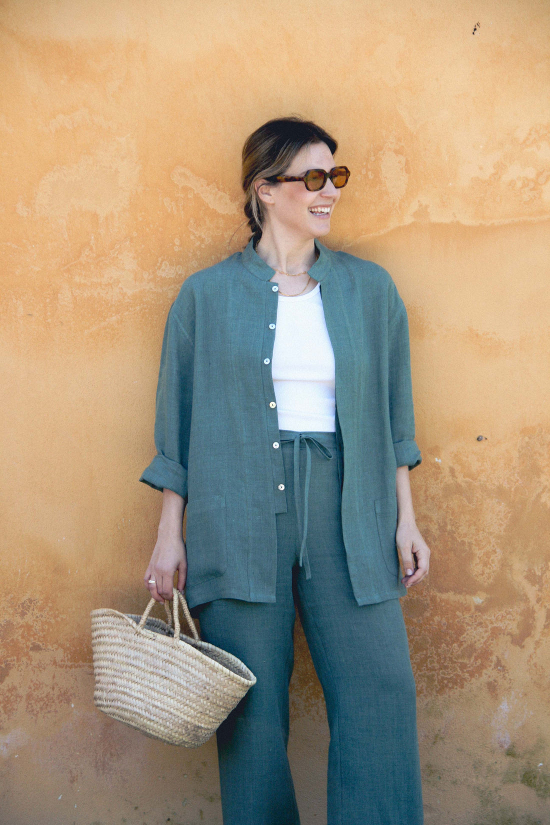 Pantalone Lino Verde Golfo