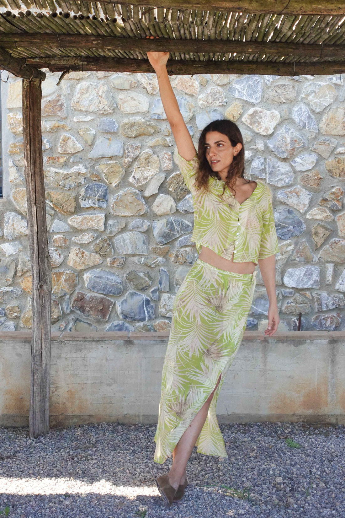 Top Lime Motivo Kenzia Chiffon di Seta