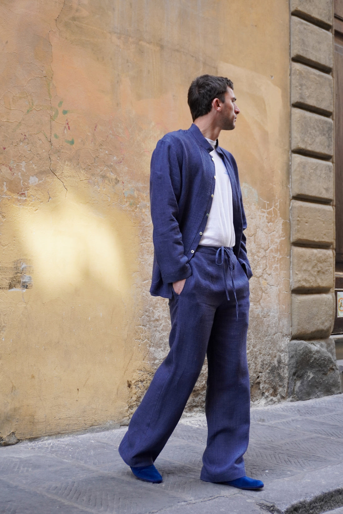 Pantalone Lino Blu Notte Uomo