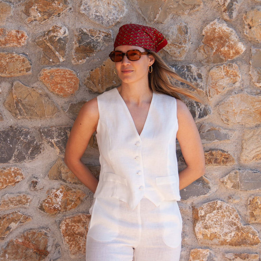Gilet Lino Bianco Perla