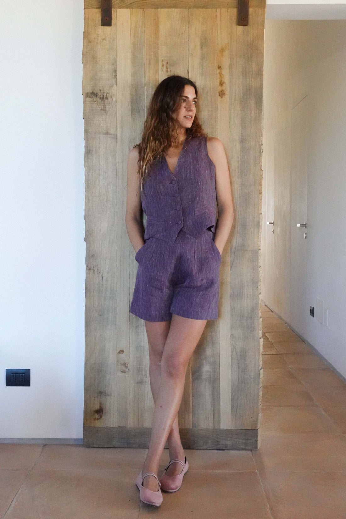 Gilet Lino Orchidea Marina