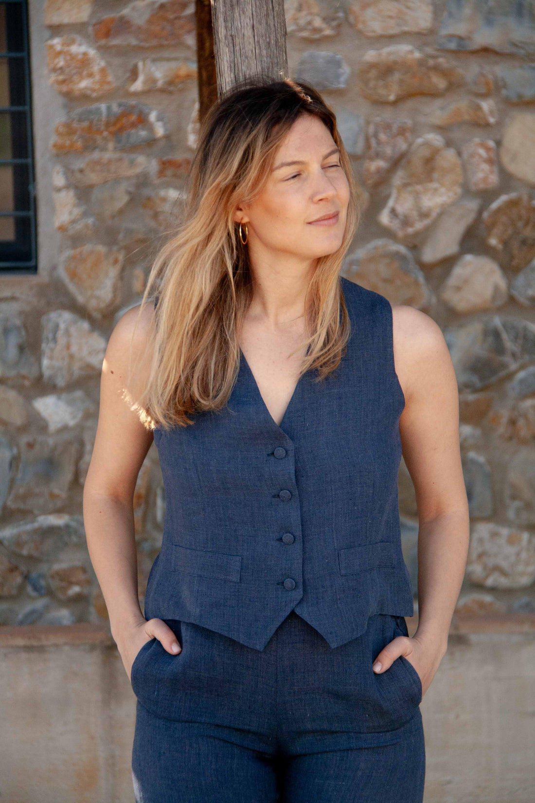 Gilet Lino Blu Notte