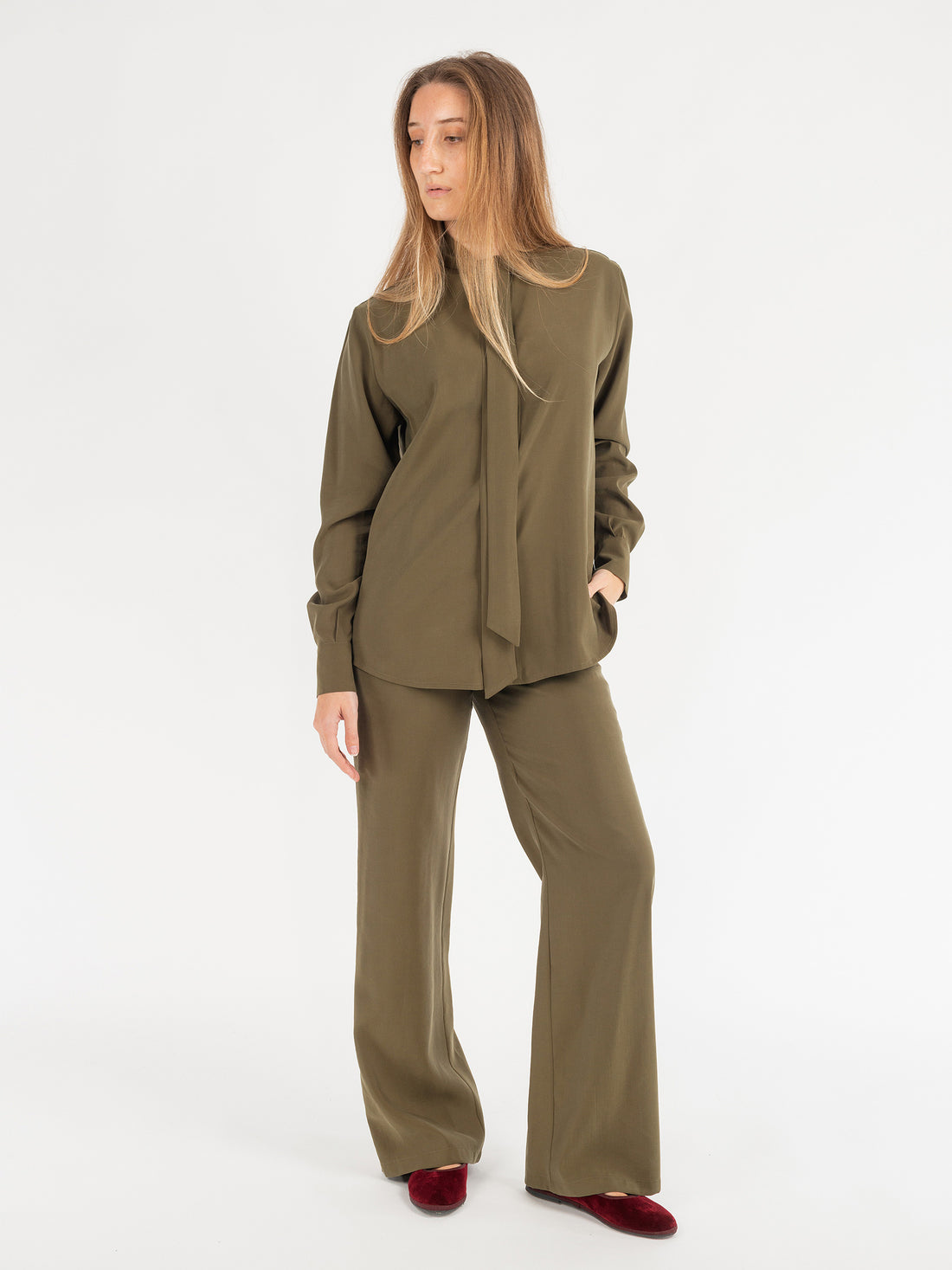 Sage Green Silk Trousers