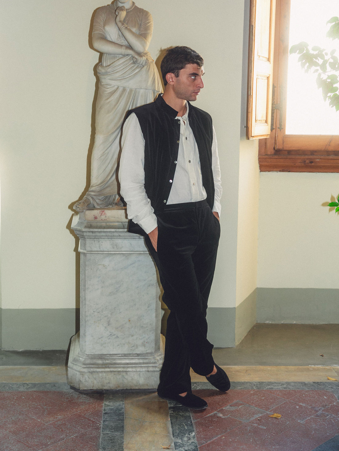 Midnight Black Velvet Trousers Men