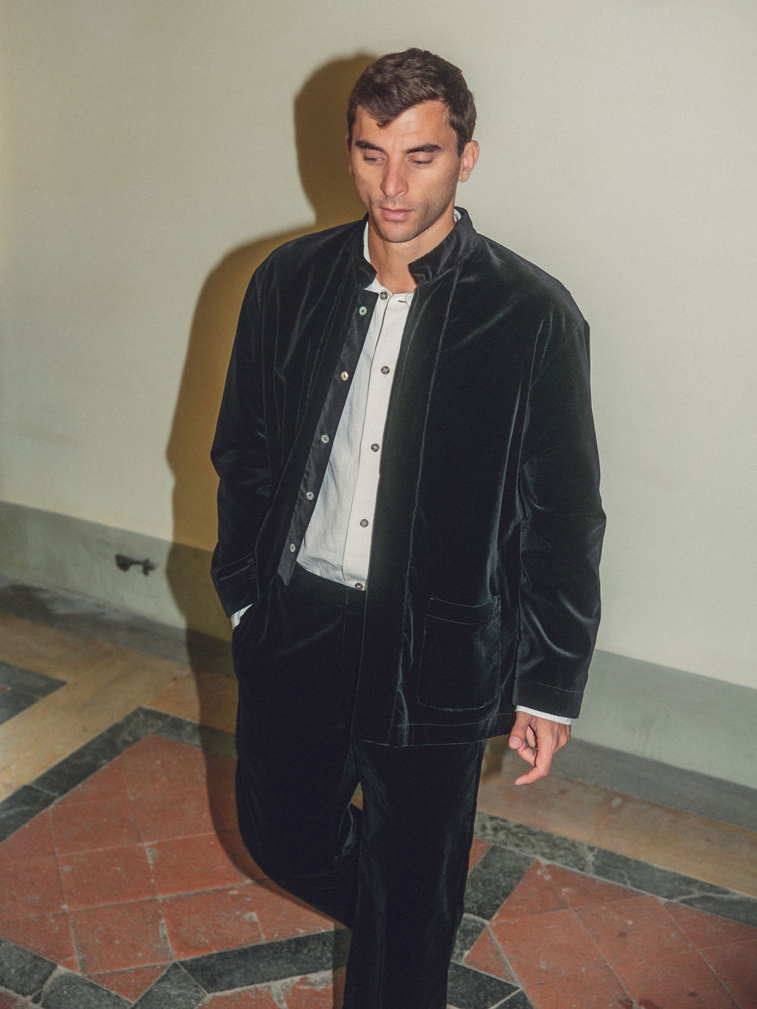 Midnight Black Velvet Jacket Men