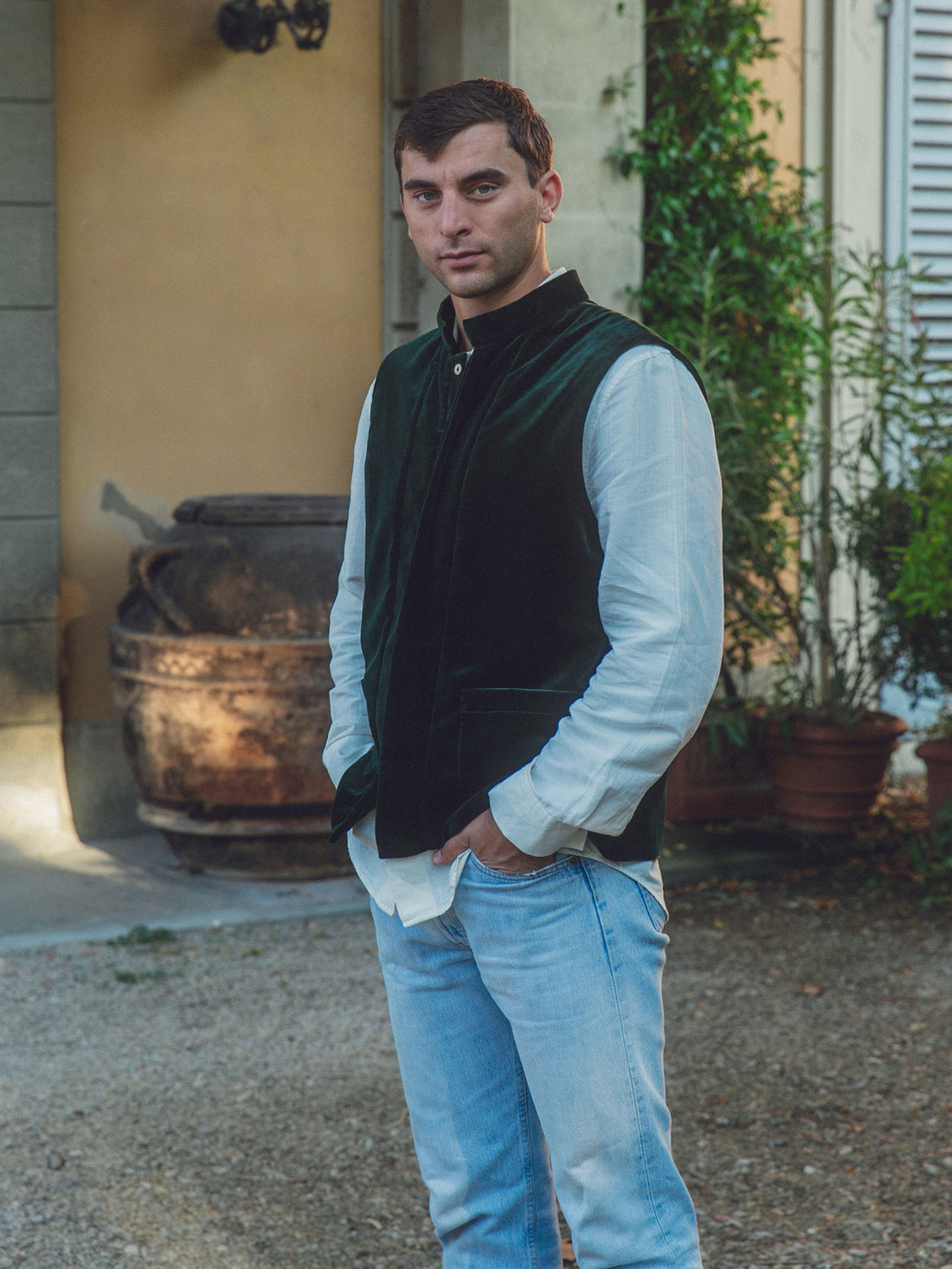 Forest Green Velvet Vest Men