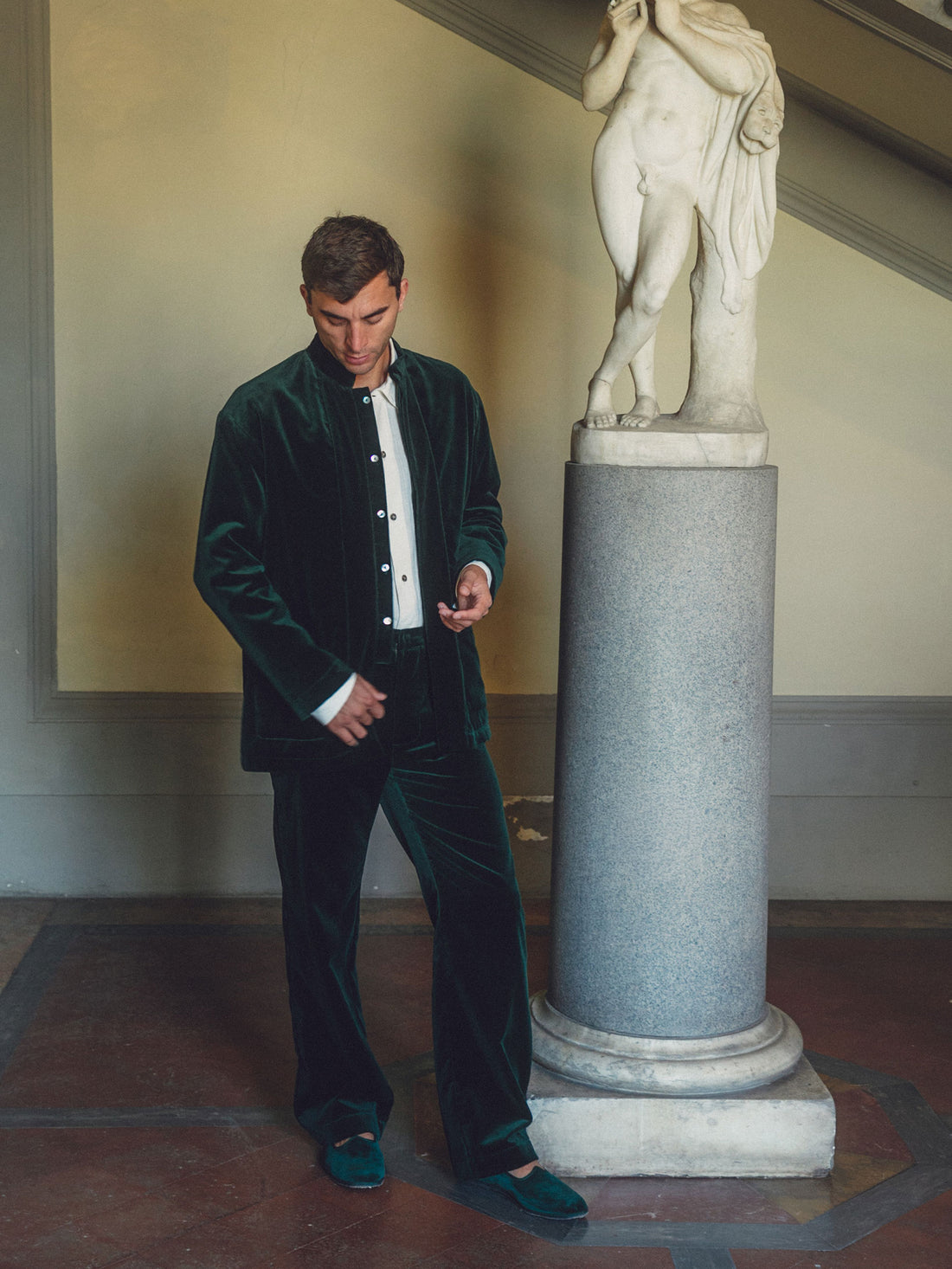 Forest Green Velvet Trousers Men