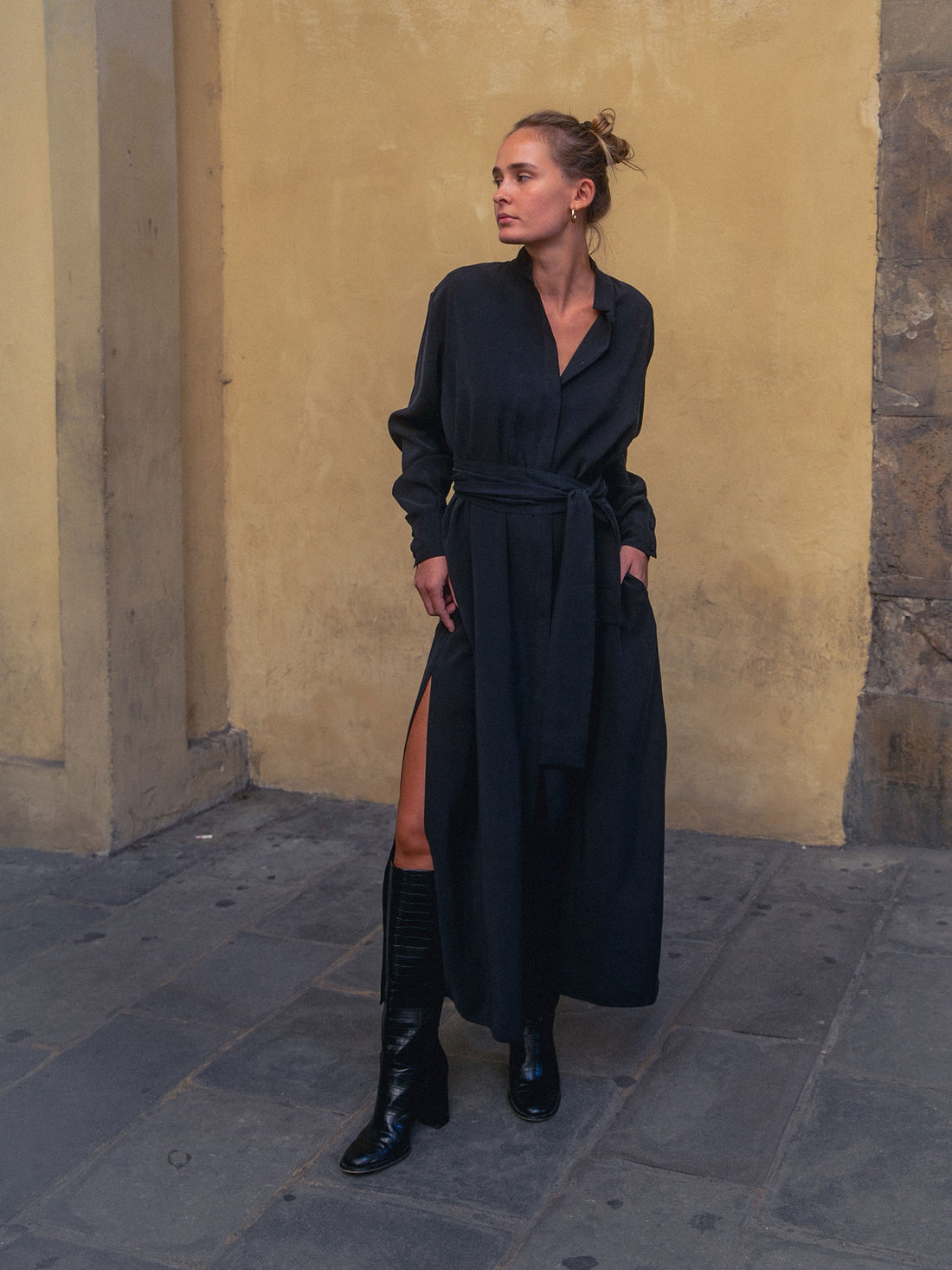 Midnight Black Silk Chemisier