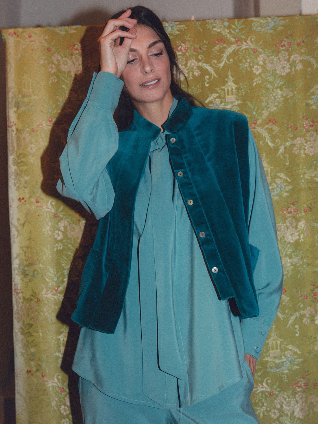 Jade Blue Velvet Vest