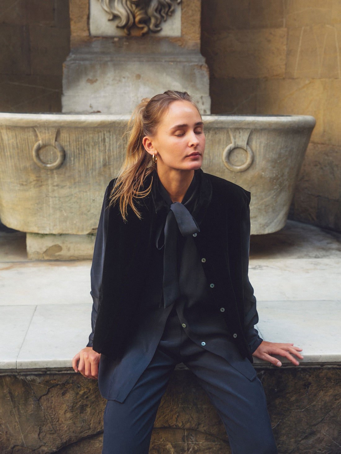 Midnight Black Velvet Vest