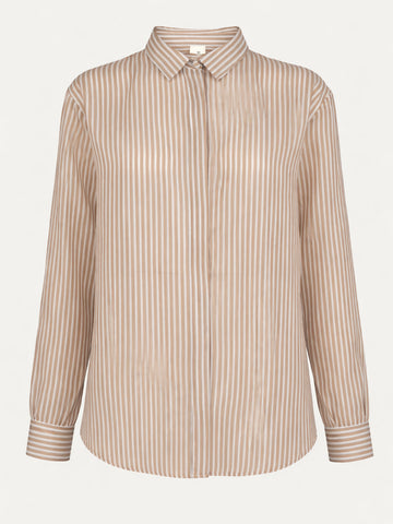 Camicia Sabbia a righe in Seta e Cotone